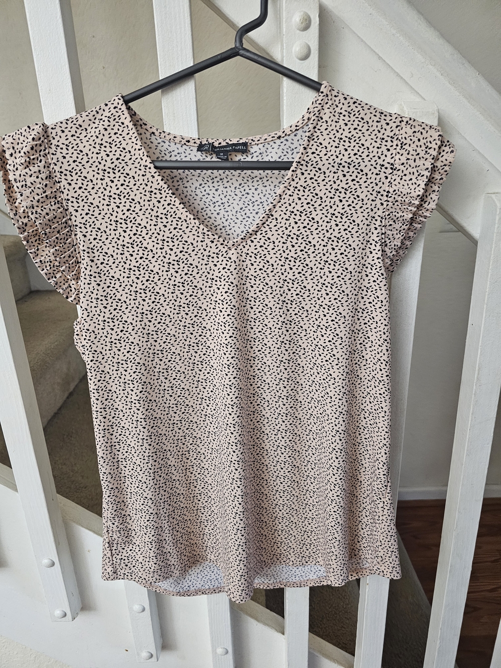 Adrianna Papell Blush Pink Printed V-Neck Flutter Sleeve Top